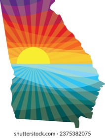 Colorful Sunset Outline of Georgia Vector Graphic Illustration Icon