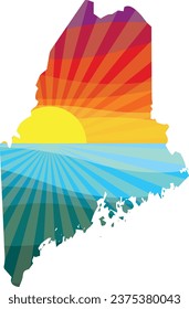 Colorful Sunset Outline of Maine Vector Graphic Illustration Icon