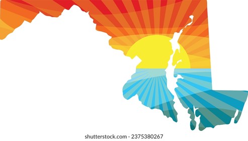 Colorful Sunset Outline of Maryland Vector Graphic Illustration Icon