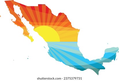 Colorful Sunset Outline of Mexico Vector Graphic Illustration Icon