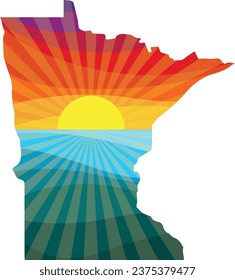 Colorful Sunset Outline of Minnesota Vector Graphic Illustration Icon