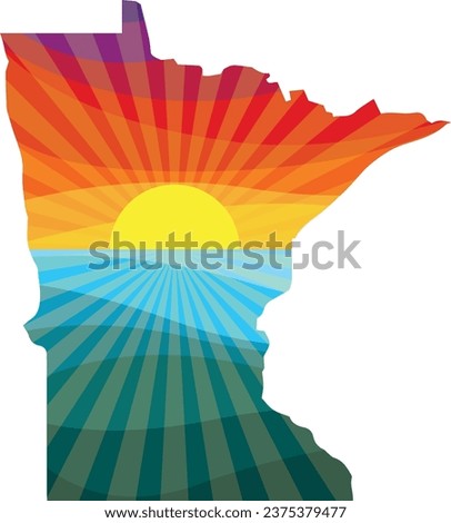 Colorful Sunset Outline of Minnesota Vector Graphic Illustration Icon