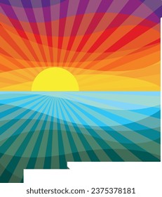 Colorful Sunset Outline of New Mexico Vector Graphic Illustration Icon