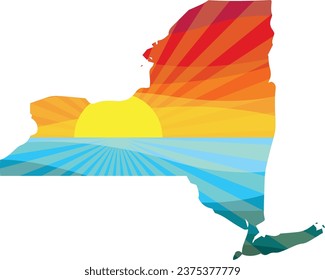 Colorful Sunset Outline of New York Vector Graphic Illustration Icon