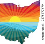 Colorful Sunset Outline of Ohio Vector Graphic Illustration Icon