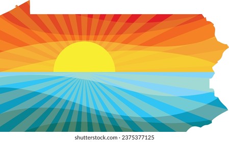 Colorful Sunset Outline of Pennsylvania Vector Graphic Illustration Icon svg