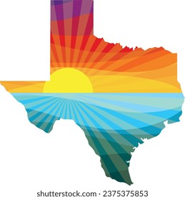 Colorful Sunset Outline of Texas Vector Graphic Illustration Icon