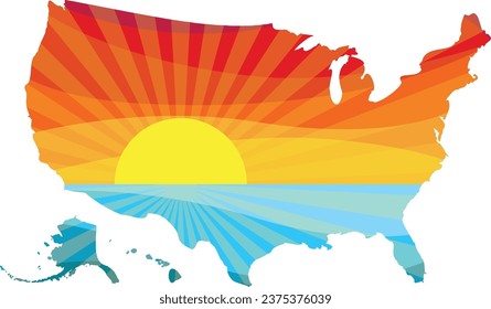 Colorful Sunset Outline of USA United States of America Vector Graphic Illustration Icon