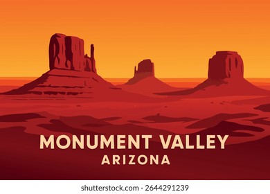 The colorful sunset over Monument Valley, Arizona, where the vibrant hues of the sky illuminate the massive red rock formations, creating a breathtaking view 