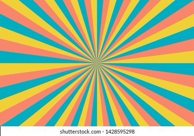Colorful sunshine colorful vector background. Abstract sunburst design wallpaper for template banner business social media advertising. cartoon backdrop. blue yellow pink color.
