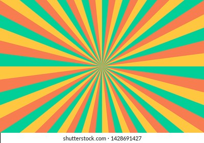 colorful sunshine vector background. Abstract sunburst design wallpaper for template banner business social media advertising. cartoon backdrop. orange yellow green mint color.