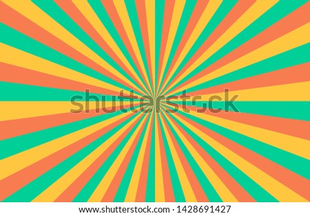 colorful sunshine vector background. Abstract sunburst design wallpaper for template banner business social media advertising. cartoon backdrop. orange yellow green mint color.
