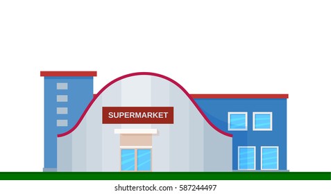 Colorful supermarket front view on nature background, vector illustration