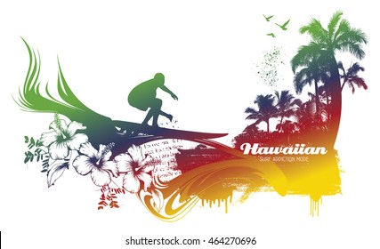 colorful surf and summer scene with rider