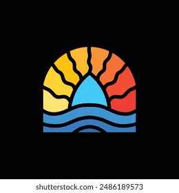 Colorful Surf Wave Logo Vector, Sunrise Emblem Icon Symbol, Summer Creative Vintage Graphic Design