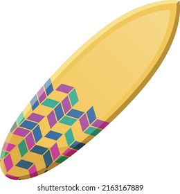 Colorful surfboard icon. Cartoon yellow wooden board