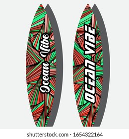 Colorful Surfboard on mockup background with reflection