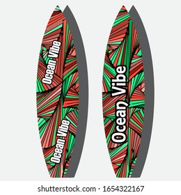 Colorful Surfboard on mockup background with reflection