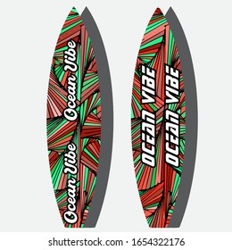 Colorful Surfboard on mockup background with reflection
