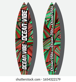 Colorful Surfboard on mockup background with reflection