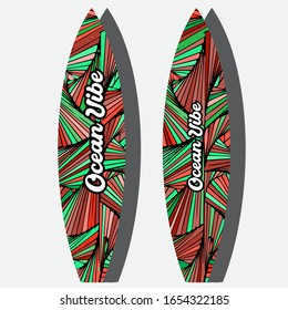 Colorful Surfboard on mockup background with reflection