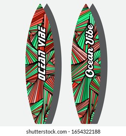 Colorful Surfboard on mockup background with reflection