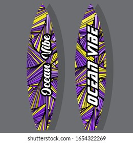 Colorful Surfboard on mockup background with reflection