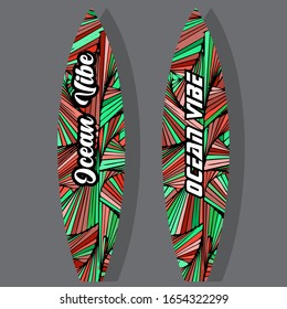 Colorful Surfboard on mockup background with reflection