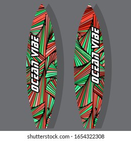 Colorful Surfboard on mockup background with reflection