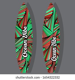 Colorful Surfboard on mockup background with reflection