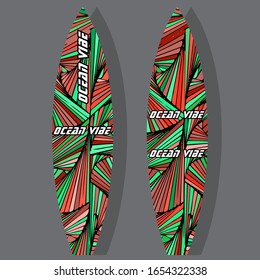 Colorful Surfboard on mockup background with reflection