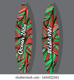 Colorful Surfboard on mockup background with reflection