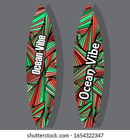Colorful Surfboard on mockup background with reflection