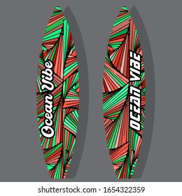 Colorful Surfboard on mockup background with reflection