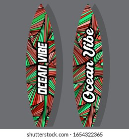Colorful Surfboard on mockup background with reflection