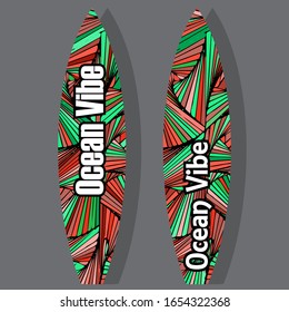 Colorful Surfboard on mockup background with reflection