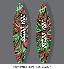 Colorful Surfboard on mockup background with reflection