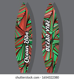 Colorful Surfboard on mockup background with reflection