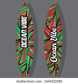Colorful Surfboard on mockup background with reflection