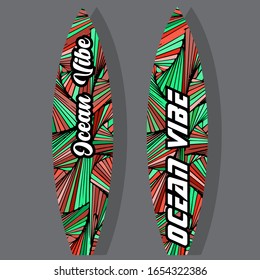 Colorful Surfboard on mockup background with reflection