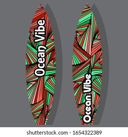 Colorful Surfboard on mockup background with reflection