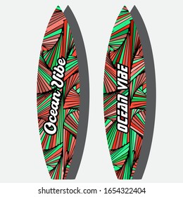 Colorful Surfboard on mockup background with reflection