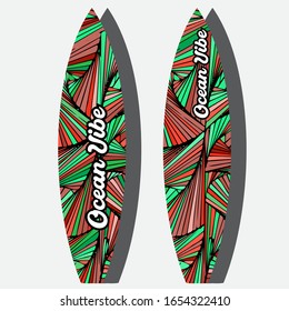 Colorful Surfboard on mockup background with reflection