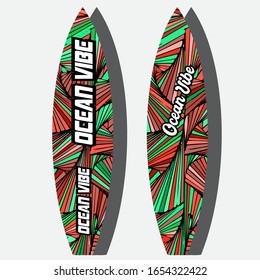 Colorful Surfboard on mockup background with reflection