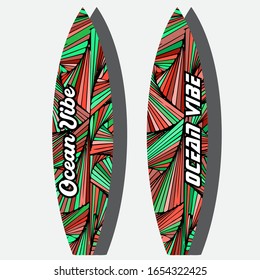 Colorful Surfboard on mockup background with reflection