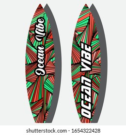 Colorful Surfboard on mockup background with reflection