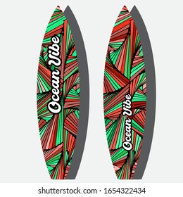 Colorful Surfboard on mockup background with reflection