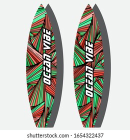 Colorful Surfboard on mockup background with reflection