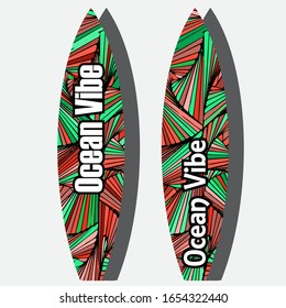 Colorful Surfboard on mockup background with reflection