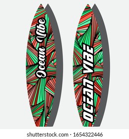 Colorful Surfboard on mockup background with reflection